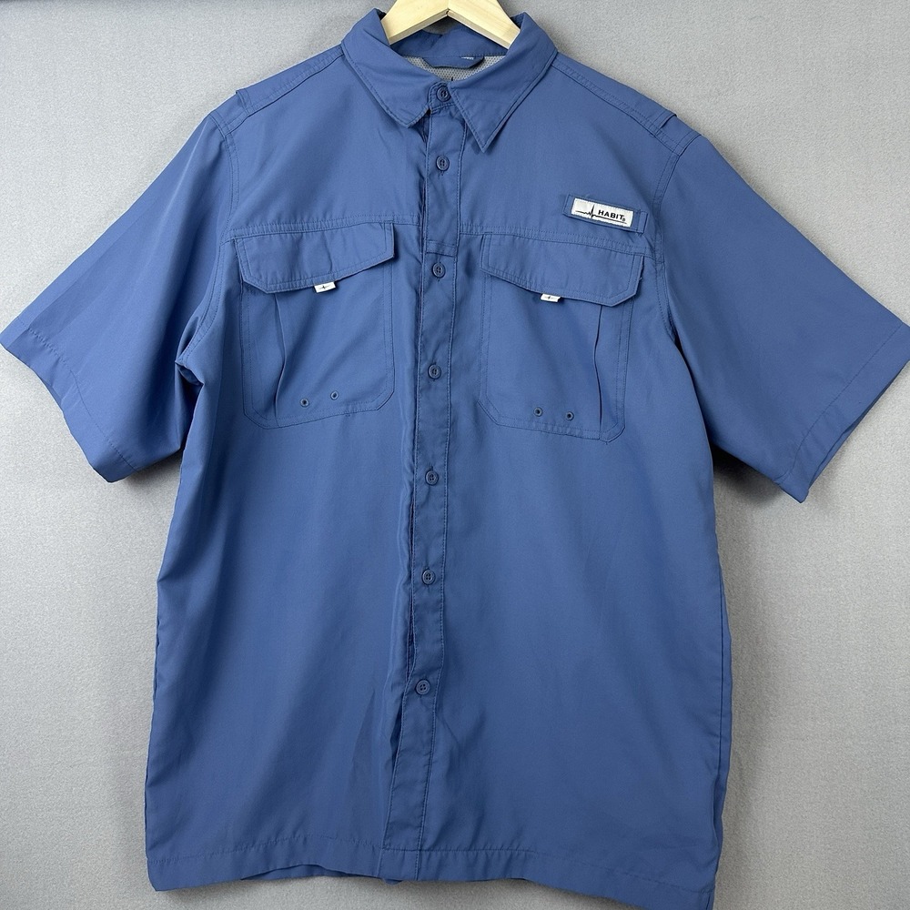 Habit Vented Fishing Shirt Neon Orange Short Sleeve SPF Outdoors Mens Size M